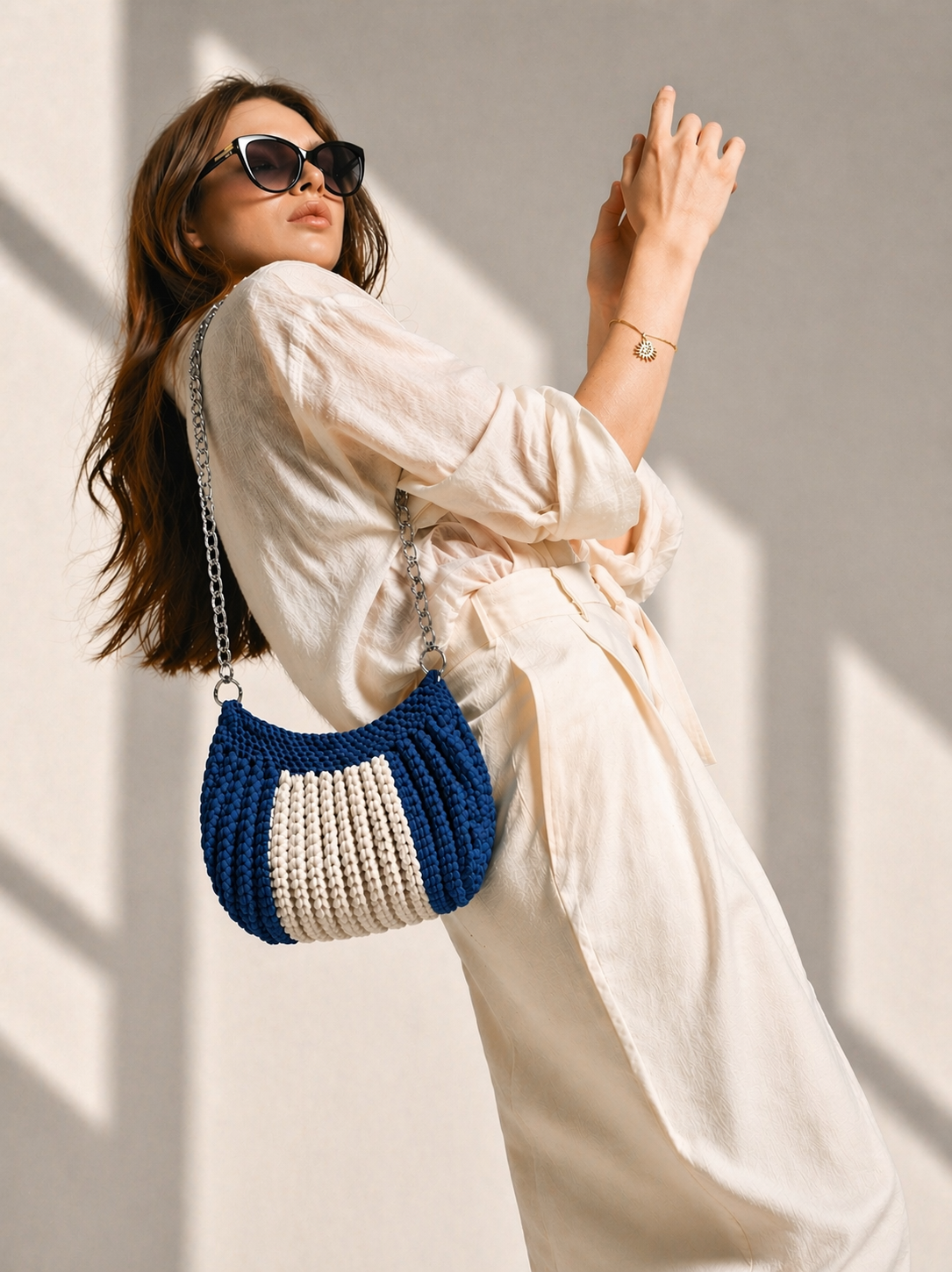 Knitted Two-Tone Crossbody Bag