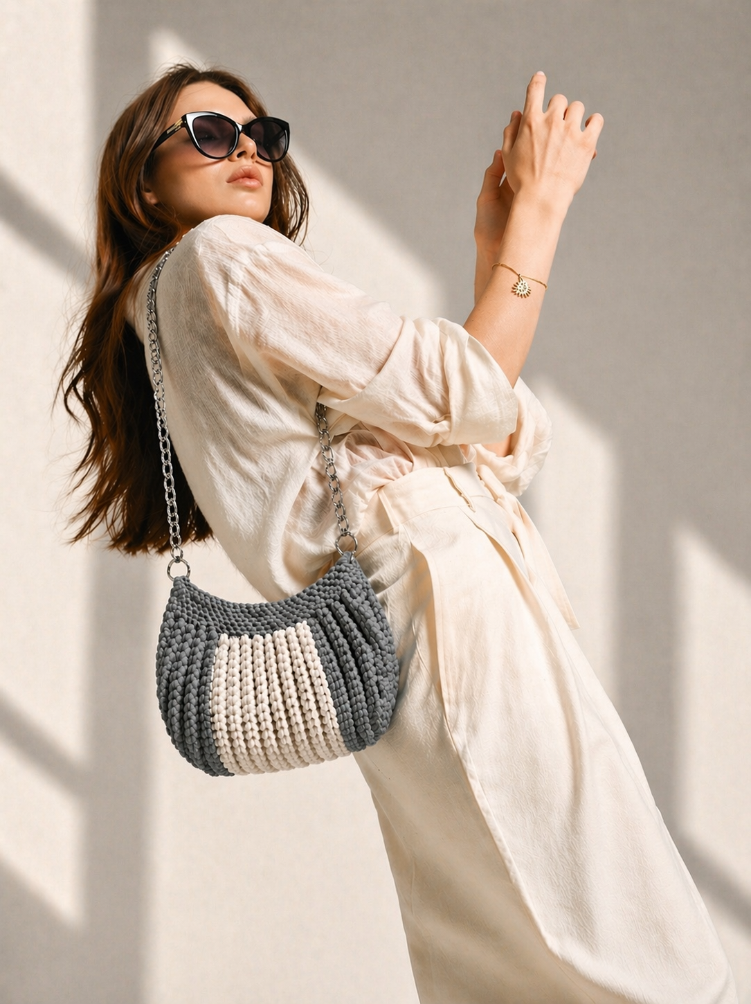 Knitted Two-Tone Crossbody Bag